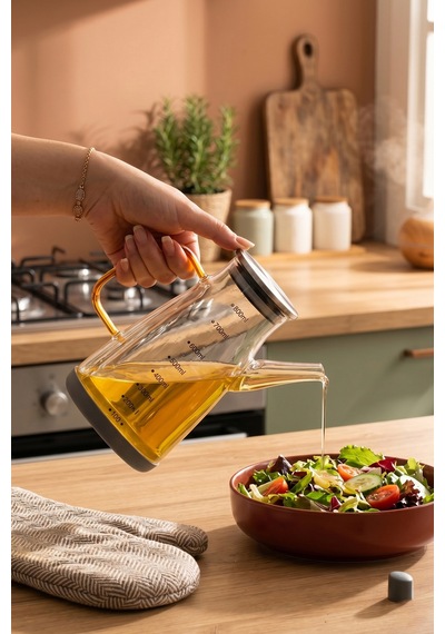 Porsima Yh009-d02 Metal Kapaklı Vakumlu Ölçekli Borosilikat Cam Yağdanlık - Sızdırmaz Yağlık Sirkelik 800ml Diğer