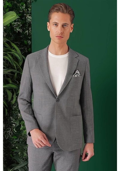 Efor Comfort Fit Torba Cep Pötikare Gofre Kumaş Esnek Casual Füme Ceket C 669 Füme