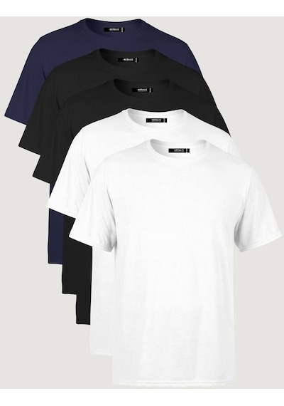 Erkek Çok Renkli %100 Pamuk T- Shirt Regular Fit Rahat Kesim Bisiklet Yaka 5'li Basic Tişört Paketi Siyah