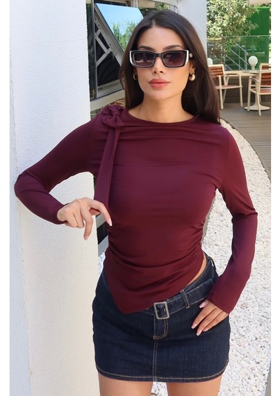 Kechi Woman Omuz Bağlamalı Asimetrik Kesim Bluz Bordo