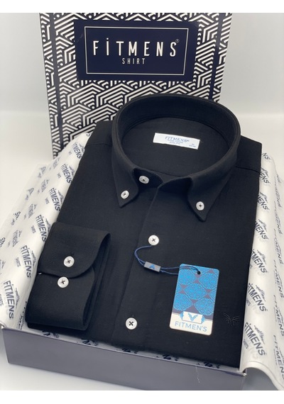 Slim Fit Uzun Kol Müslin Pamuk Rahat Nefes Alabilen Kumaştan Yaka Düğmeli Hediye Kutulu Erkek Gömlek Fs-004202 - Siyah-2863
