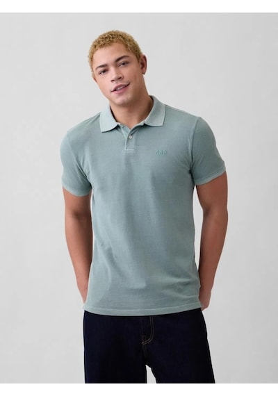 Gap Logo Piqué Polo Yaka T-shirt Erkek Polo Yaka T-shirt-14304 Yeşil