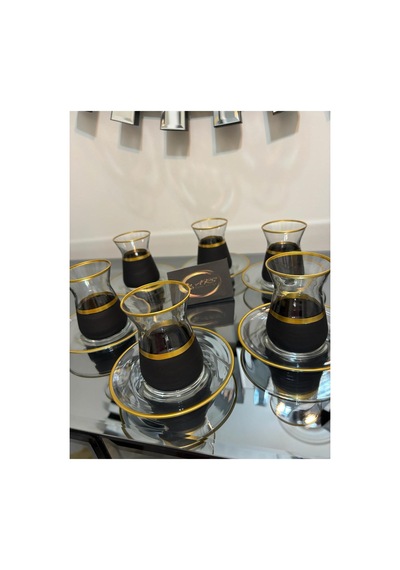 6 Kişilik 12 Parça Yaldızlı Black Çay Takımı, İrem Çay Seti, 6 Adet İrem Çay Bardağı Ve 6 Adet Çay Tabağı Siyah-gold 6 Kişilik 12 Parça Yaldızlı Black Çay Takımı, İrem Çay Seti, 6 Adet İrem Çay Bardağı Ve 6 Adet Çay Tabağı Siyah-gold
