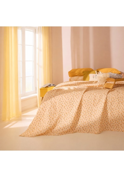 Soft Bloom Tek Kişilik Pike - Hardal / Pembe - 160x220 Cm Çok Renkli