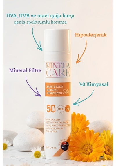 Minela Care Organik Mineral Filtreli Bebek Ve Çocuk Güneş Kremi SPF50 110 G
