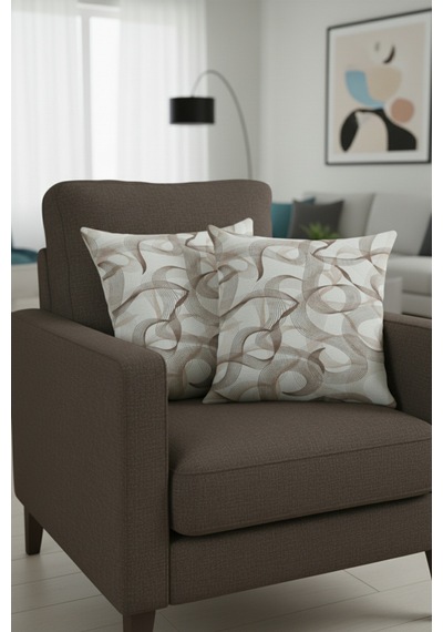 Chevron Bohem Dekoratif Punch Yastık Kırlent Kılıfı 2 Adet 45x45 Zen Dalga Kahverengi 45 x 45