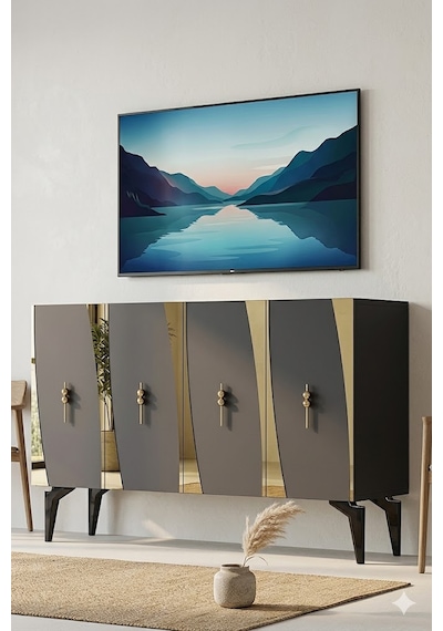 Ka1213ag Elips Konsol Ve Tv Sehpası Antrasit-gold 120cm