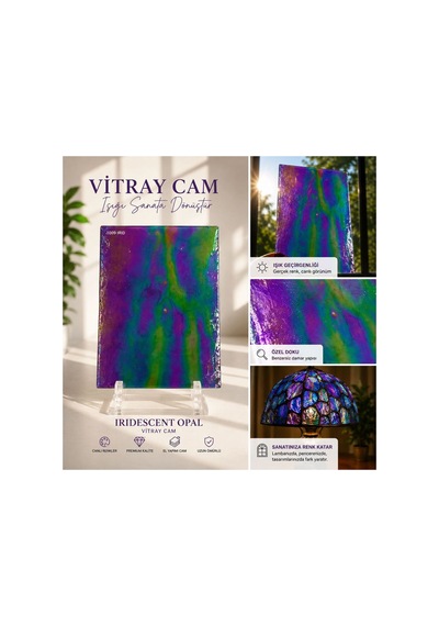 Dekoratif Vitray Cam Mor Yeşil Yanardöner Dokulu 21x29,7 Cm