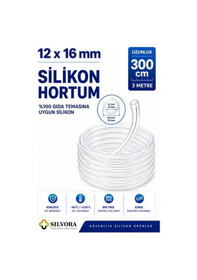%100 Silikon Hortumu 12x16 Mm-iç Çap 12 Mm-dış Çap 16 Mm-3 Metre-gıda Temasına Uygun, Şeffaf, Esnek Bağlantı Hortumu - 923017389
