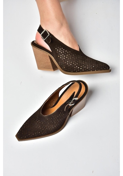 Fox Shoes Y654154702 Kahverengi Hakiki Deri Süet Western Topuklu Ayakkabı