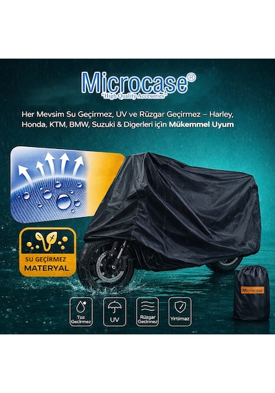 Microcase Universal Su Geçirmez Motosiklet Scooter Brandası Örtüsü Lastikli Taşıma Çantalı 185x70x100 Cm Al5493