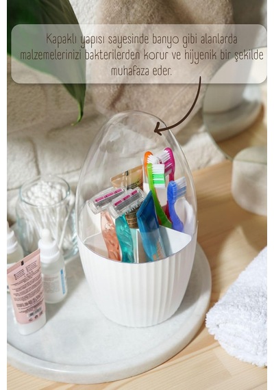 7 Bölmeli Makyaj Organizeri Düzenleyici Diş Fırçalık- Fanus Kapaklı Tasarım-karma Plastik Beyaz Tr Diğer