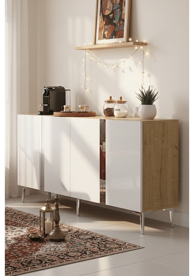 Ka1598dbs Anka150 Konsol, Kahve Köşesi, Tv Sehpası Ve Dolap Safirmeşe - Beyaz - Sılver 150cm Ka1598dbs Anka150 Konsol, Kahve Köşesi, Tv Sehpası Ve Dolap Safirmeşe - Beyaz - Sılver 150cm