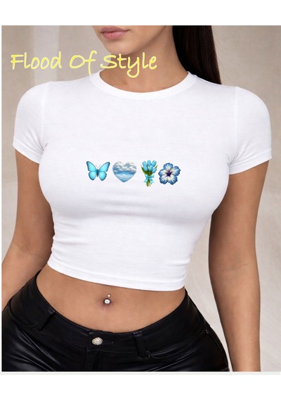 Flood Of Style Beyaz Babby Tee Bulut Kalpla Lekelebek Özel Tasarım
