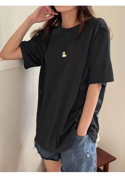 Flood Of Style Kadın Siyah Mini Ördek Baskılı Oversize