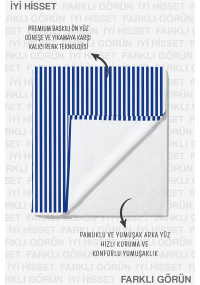 Çizgili Marine Mavi Beyaz Plaj Havlusu - Minimalist Nautical Modern Hızlı Kuruyan Mikrofiber Havlu Çok Renkli