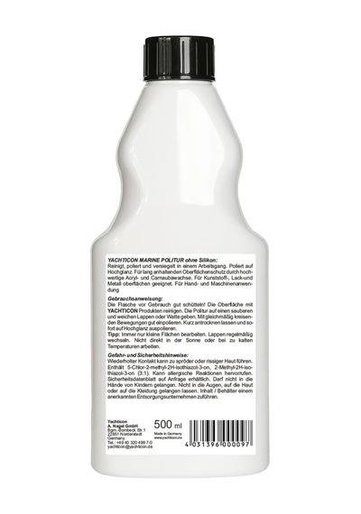 Yachticon - Silikonsuz Marin Parlatıcı Cila 500 Ml : Boyamaya Engel Olmayan, Carnauba Wax Destekli Profesyonel Parlaklık