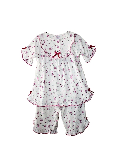 Kız Çocuk Kaprili Pijama Takımı Pembe Çiçekli Mor