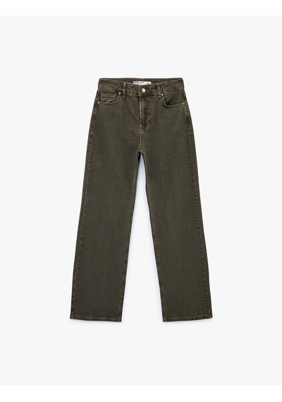 Koton Pamuklu Düz Paça Normal Bel Denim Pantolon - Straight Fit Jean Haki 6sal40094mw Haki