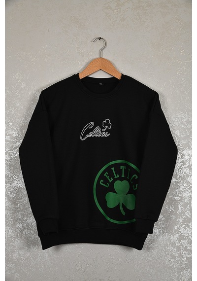 Wolters Outdoors Çocuk Celtic Oversize Baskılı Pamuklu Uzun Kollu Bisiklet Yaka Sw Siyah