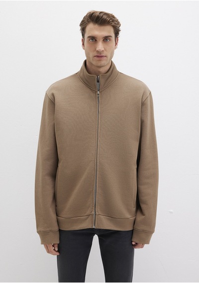 Mavi - Dik Yaka Fermuarlı Kahverengi Sweatshirt 0s10377-70378