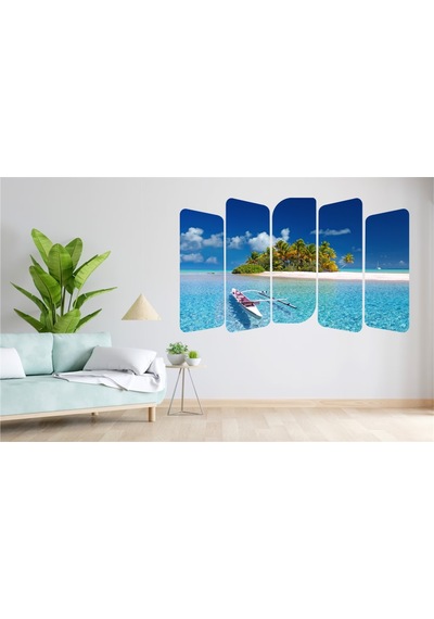 5 Parça 52x42 Ada Manzaralı Uv Baskılı Mdf Tablo