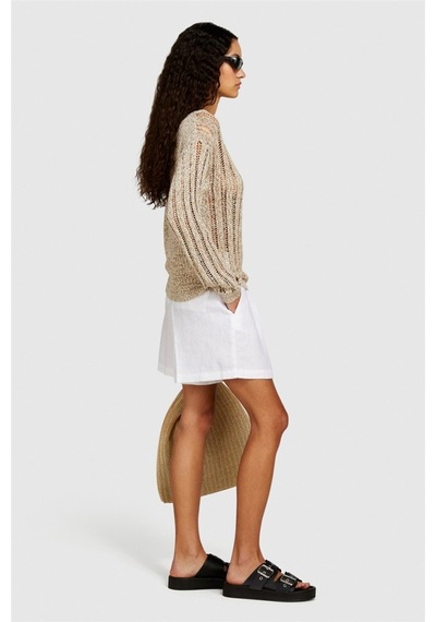 Sisley %100 Keten Önü Çift Pileli Şort Kadın Beyaz Şort - 324p4aghl9013