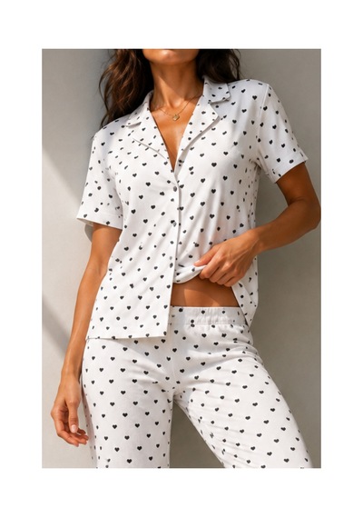 Fit Women Kadın Klasik Doğal Düğme Gece Kar Beyaz Pijama Takımı