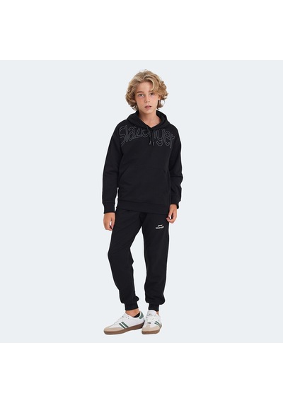 Slazenger LETTO Çocuk Kapüşonlu Cepli Siyah Sweatshirt
