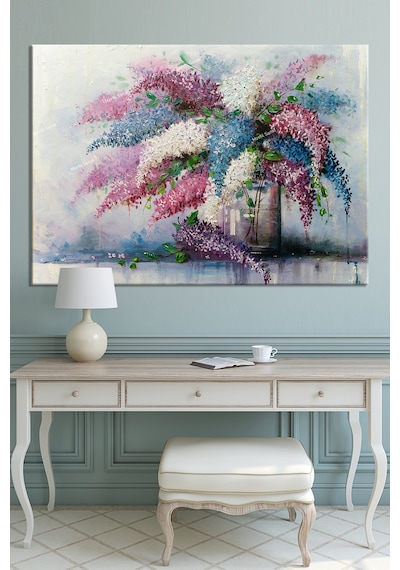 Leylak Sümbül Yağlıboya Görünümlü Kanvas Tablo 50 x 35