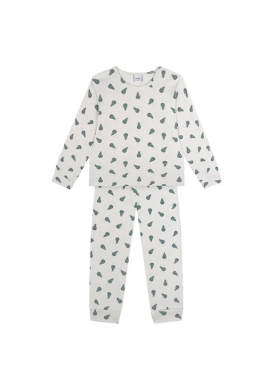 Antebies Organik Gri Yeşil Armut Desenli Beli Lastikli Uzun Kollu Erkek Çocuk Pijama Takımı