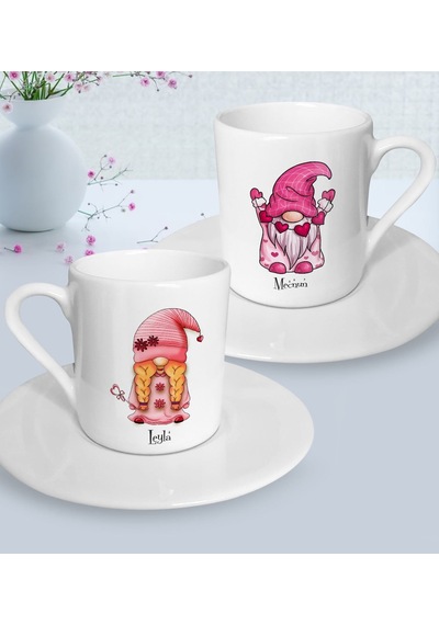 Bk Gift Kişiye Özel Sevgililer Temalı 2 Li Türk Kahvesi Fincanı, Sevgililer Günü Hediyesi, Sevgiliye Hediye, Ev Hediyesi-4 Beyaz