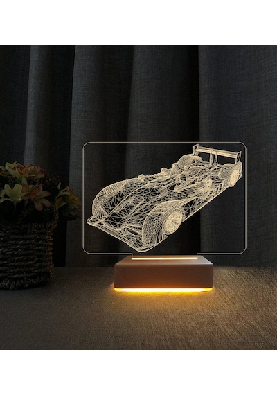 Yarış Arabası Tasarımlı 3d Led Masa Lambası Doğum Günü Hediyesi Lamba