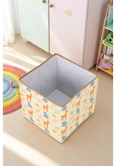 İronika Animals Kapaksız Kutu Dolap İçi Organizer Oyuncak Eşya Çamaşır Saklama Kutusu Düzenleyici 30x30x30 Sarı