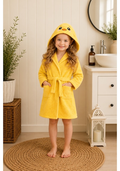 Civciv Kapüşonlu Çocuk Bornozu Unisex Bebek Ve Çocuk Banyo Bornozu, Yumuşak Dokulu, 1-10 Yaş 3-4 Yaş
