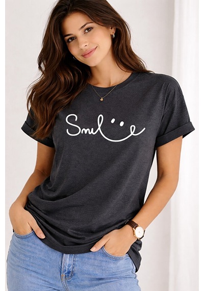 Nevermind Unisex Tişört Smile Baskılı Basic Oversize Günlük Rahat Çok Renkli