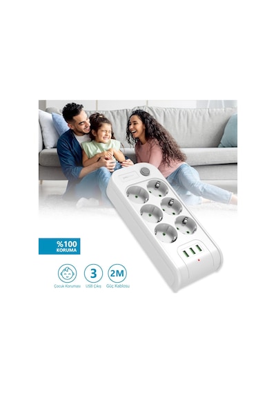 Polosmart MP10 Beyaz Termal Akım Korumalı Uzatma Kablosu 2 M 6'lı