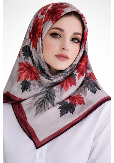 Mono Scarfs Soft Pamuk Eşarp-90 X 90 -06109 Beyaz-bordo