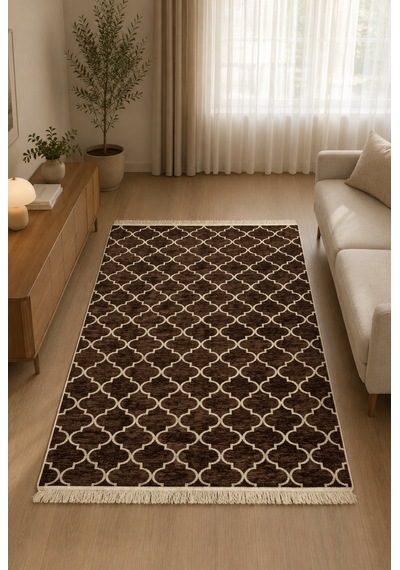 Kilim Paspas Çok Amaçlı Halı Makinede Yıkanabilir Toz Yapmaz Kahverengi 2