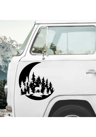 Avcı Sticker - Hilal Orman Geyik Sticker - Hunter Araba Oto Motosiklet Karavan Cam Sticker - 00131 15x14 Cm