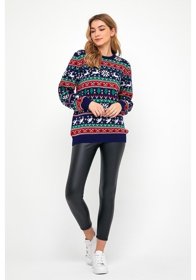 Tarz Cool Lacivert-kırmızı Kadın Christmas Yılbaşı Kazağı-kdncrs001r03m Lacivert-kırmızı