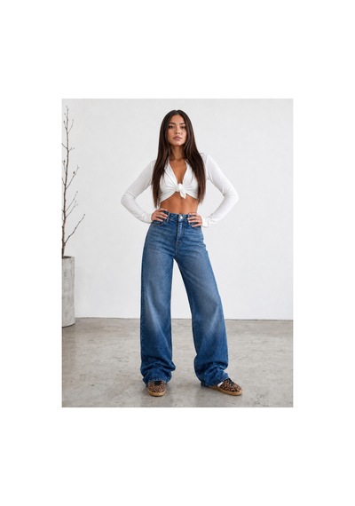 Bluemarlin Yüksek Bel Mavi Ön İşlemli Boru Paça Denim/kot Jeans Pantolon Mavi