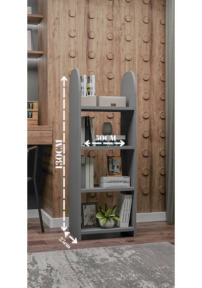 Oval Kitaplık,saksılık,çiçeklik,130 Cm,portatif Minifix Kurulum Antrasit
