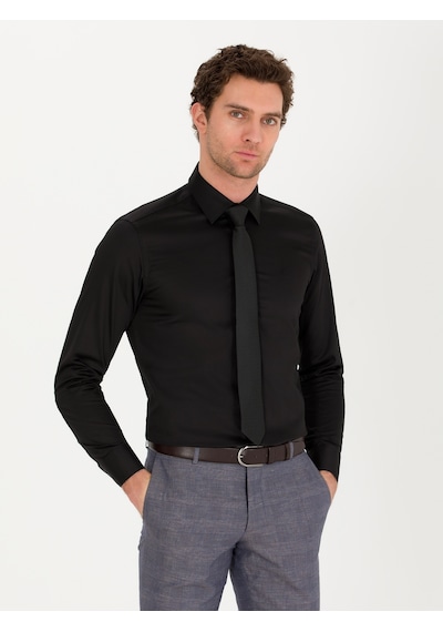 Cacharel Siyah Slim Fit Uzun Kollu Basic Gömlek