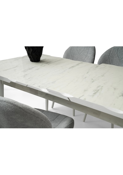 Marmo Ortadan Açılır Büyüyen Yemek Masası Mermer Desenli 80x130cm Beyaz