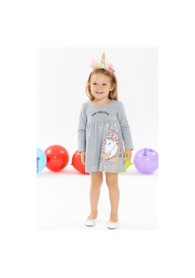 Breeze Kız Çocuk Uzun Kollu Elbise Unicorn 2-6 Yaş, Gri Melanj-gri Melanj Gri Melanj