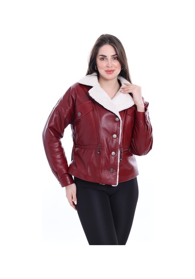 M M Marki Marki Kadın Hakiki Deri Mont Bordo Içi Kürklü Kürkü Beyaz Kürk Mont Deri Ceket 111422