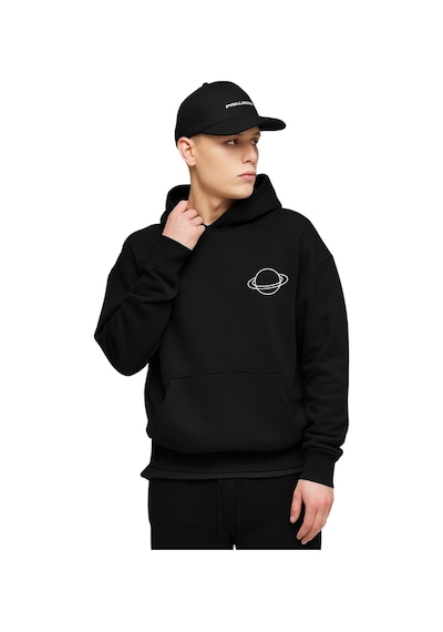 Benroma 3 İplik Penye Satürn Unisex Kapüşonlu Sweat SIYAH
