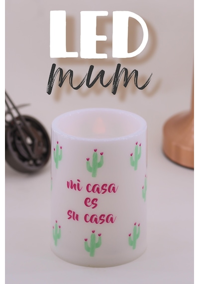 Kaktüs Led Mum Bardak Tipi Pilli Dumansız Alevli Dekoratif Yapay Mum Işıldak Dekor Lambası 10 Cm