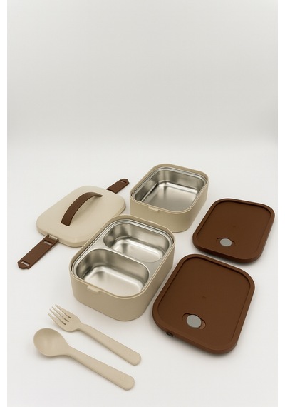 Tier - 2 Katlı Sızdırmaz Kapaklı Lunchbox 1000 Ml Krem